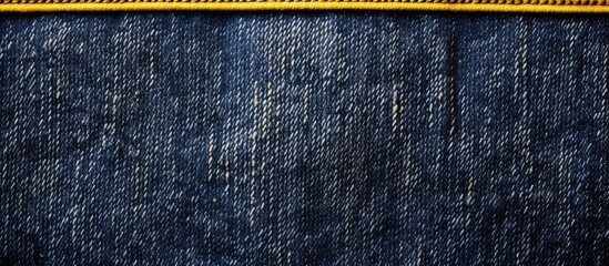 Fashion background with a close up of denim jeans surface featuring a denim pocket adorned with double yellow stitching Copy space image