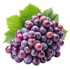 Fototapeta premium A bunch of grapes with leaves isolated on transparent background
