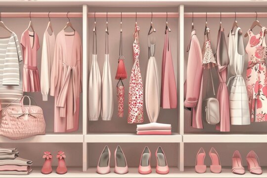 A closet filled with a variety of clothes and shoes, perfect for fashion or organization concepts
