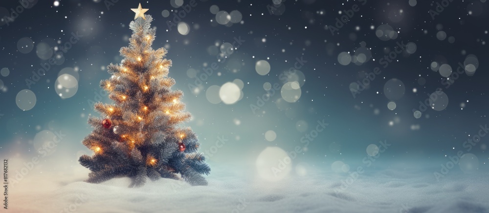 Poster closeup of a christmas tree with a glittering lights backdrop creating a festive winter season backg