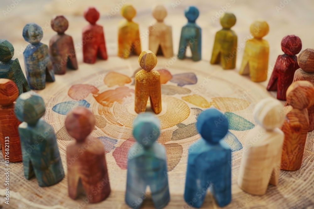 Poster A group of people standing in a circle. Suitable for team building concepts