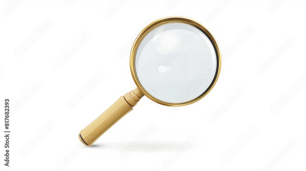 Poster a close-up of a magnifying glass on a plain white background. suitable for various uses