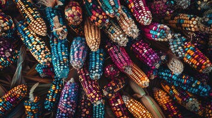 Vibrant corn husks hanging from a tree, perfect for fall harvest themes