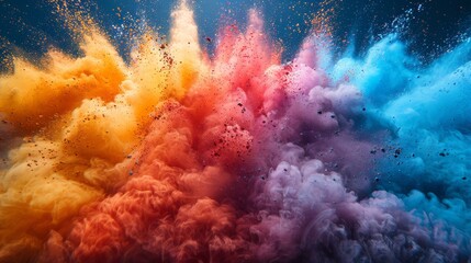 Vibrant explosion of colorful powders in water creating a mesmerizing abstract pattern of rainbow hues