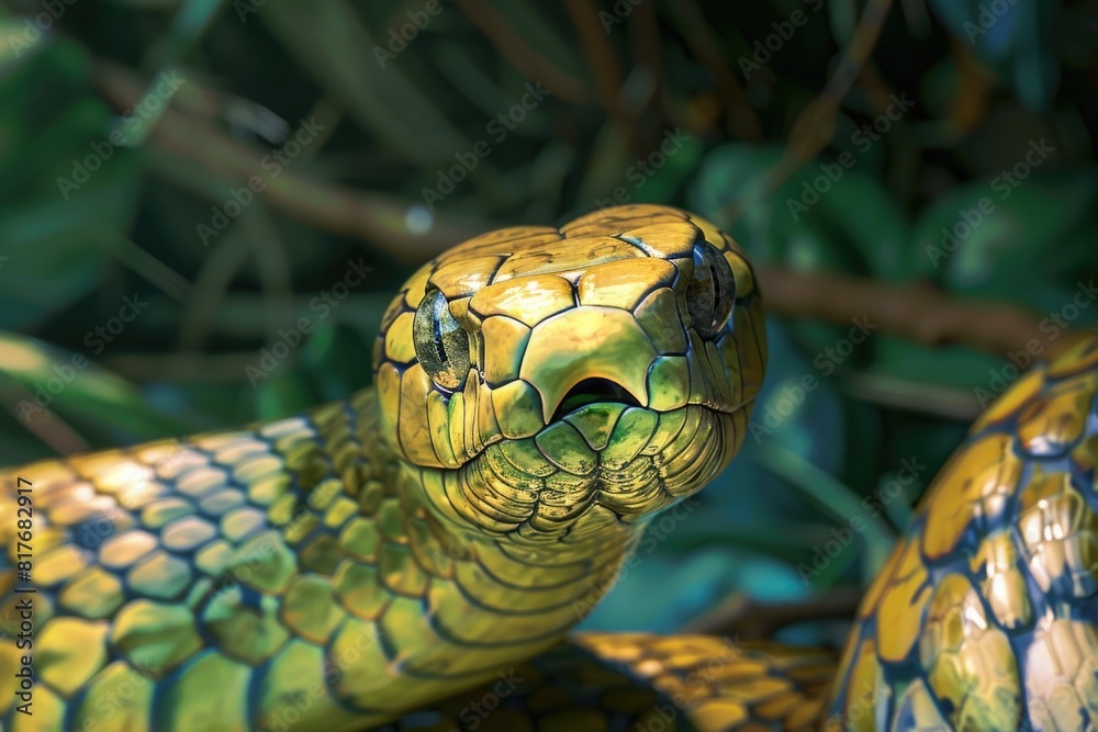 Aufkleber Detailed view of a snake statue, suitable for various design projects