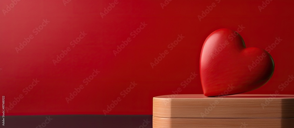 Poster A wooden heart and a red box gift presented side by side in the image with empty space available for copy