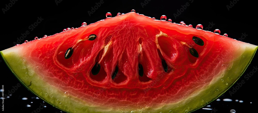 Poster A close up image of a watermelon sliced open revealing its seeds with empty space for text. Creative banner. Copyspace image