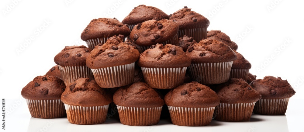Poster A pile of muffins arranged separately on a white background leaving empty space for other images to be added if needed. Creative banner. Copyspace image