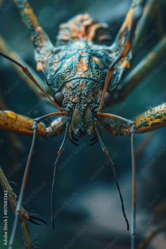 Poster Detailed view of a bug on a tree branch, suitable for nature themes