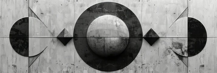 Black and white circular shape displayed on a wall