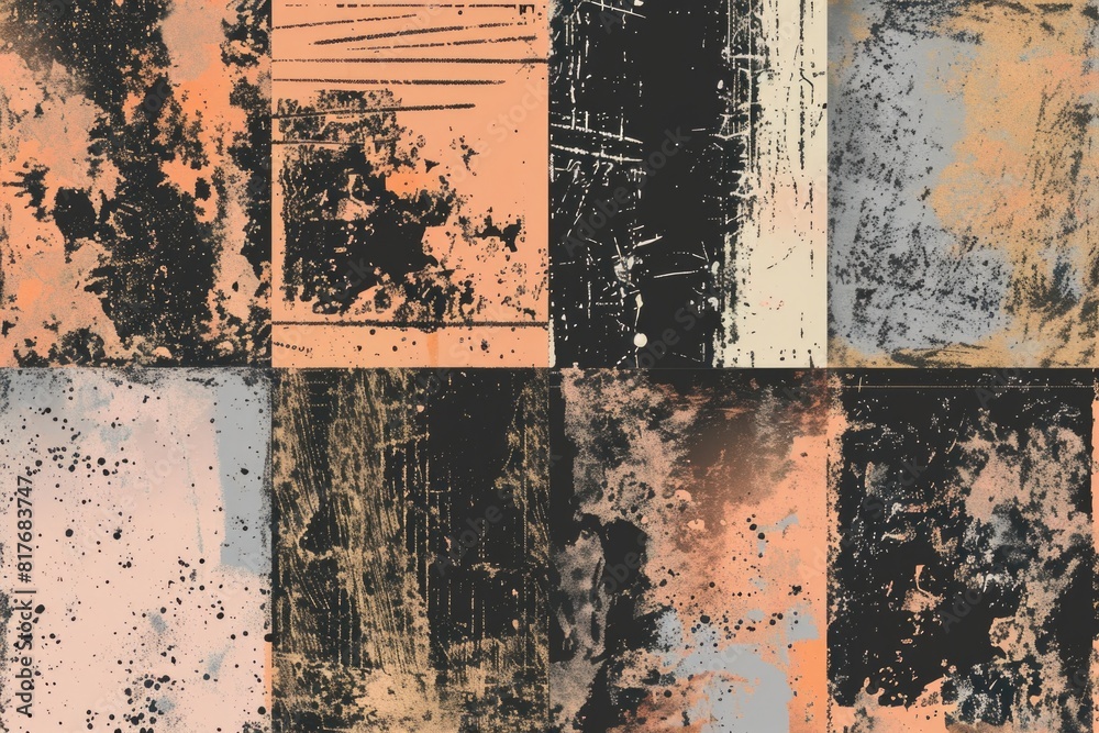 Aufkleber set of four different colored grunge textures, versatile for various design projects