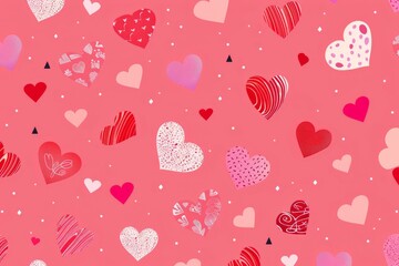 Abstract seamless geometric pattern with hearts in pink colors. Cute background - Valentines day design. Beautiful simple AI generated image in 4K, unique.