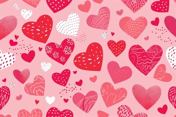 Abstract seamless geometric pattern with hearts in pink colors. Cute background - Valentines day design. Beautiful simple AI generated image in 4K, unique.