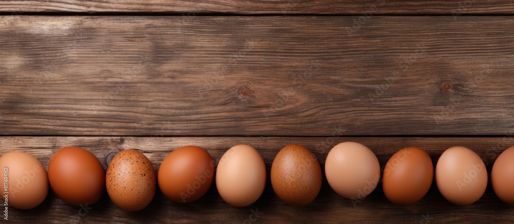 Poster copy space image of eggs on a rustic wood background