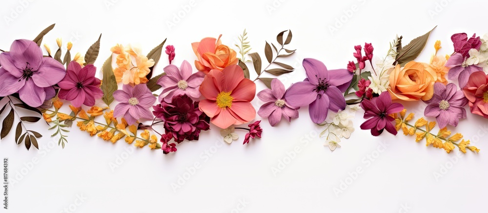 Fototapete isolated flowers and leaves on a white background creating a copy space image