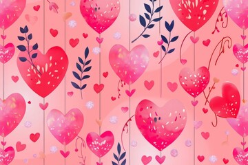 Abstract seamless geometric pattern with hearts in pink colors. Cute background - Valentines day design. Beautiful simple AI generated image in 4K, unique.
