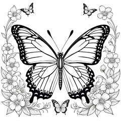 beautiful butterfly illustration for coloring book, coloring book, ai generated