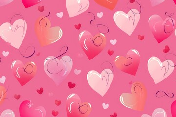 Abstract seamless geometric pattern with hearts in pink colors. Cute background - Valentines day design. Beautiful simple AI generated image in 4K, unique.