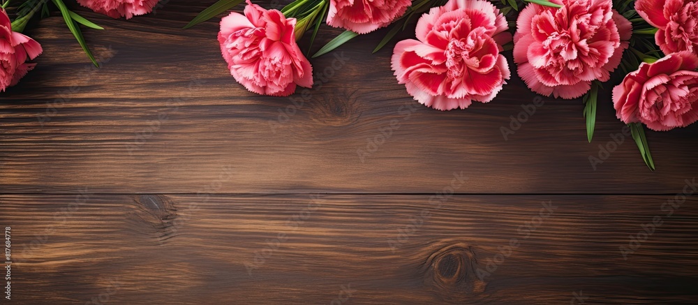 Aufkleber a copy space image featuring beautiful carnation flowers placed on a rustic wooden table
