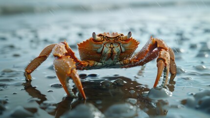 Fototapeta premium A crab standing in the water. Suitable for nature and wildlife concepts