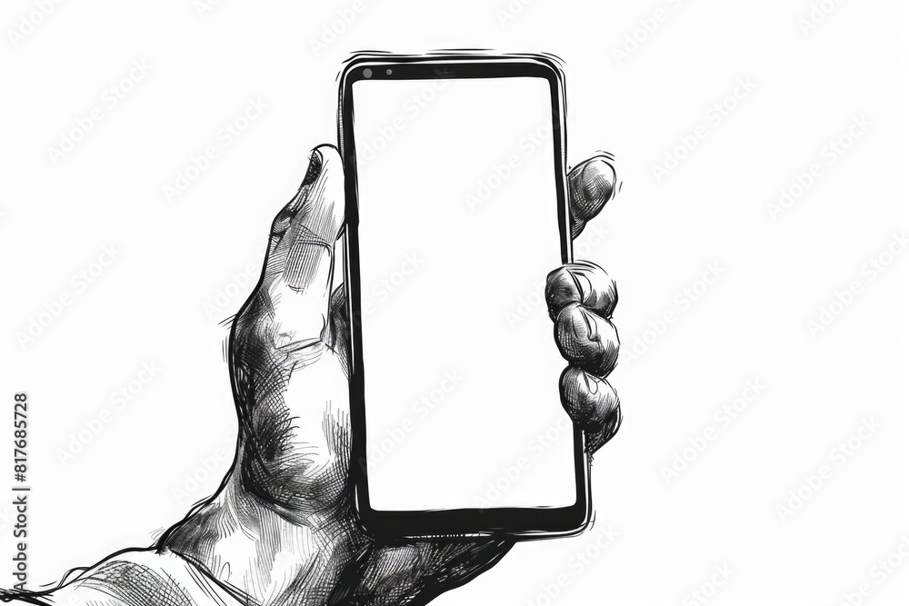 Poster a hand holding a smartphone with a blank screen. suitable for technology concepts