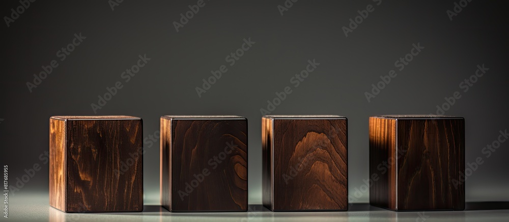 Poster Four wooden blocks with black question marks in a copy space image