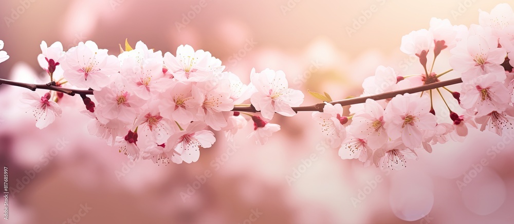 Poster A background image capturing the beauty of blooming flowers during spring with ample copy space for text or other elements