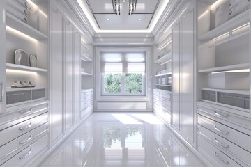 A large white room filled with multiple drawers. Ideal for interior design concepts