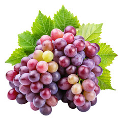 Fototapeta premium A bunch of grapes with leaves isolated on transparent background
