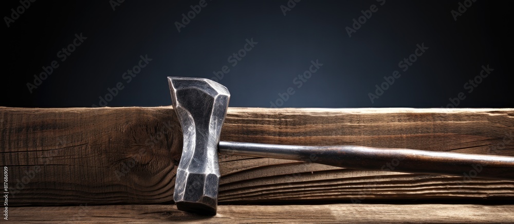 Poster An image of a hammer and nails placed on a wooden background with empty space for text or other elements. Creative banner. Copyspace image