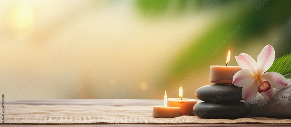 Poster colorful background enhances the composition of the spa treatment on the table creating a captivatin
