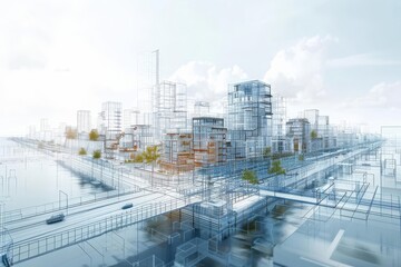 Fototapeta premium Detailed wireframe rendering of a major city, focusing on innovative urban environments and sustainable architecture
