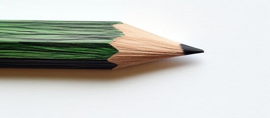 Obraz premium Close up copy space image of an artistic black green color pencil drawing on white paper highlighting the wooden texture