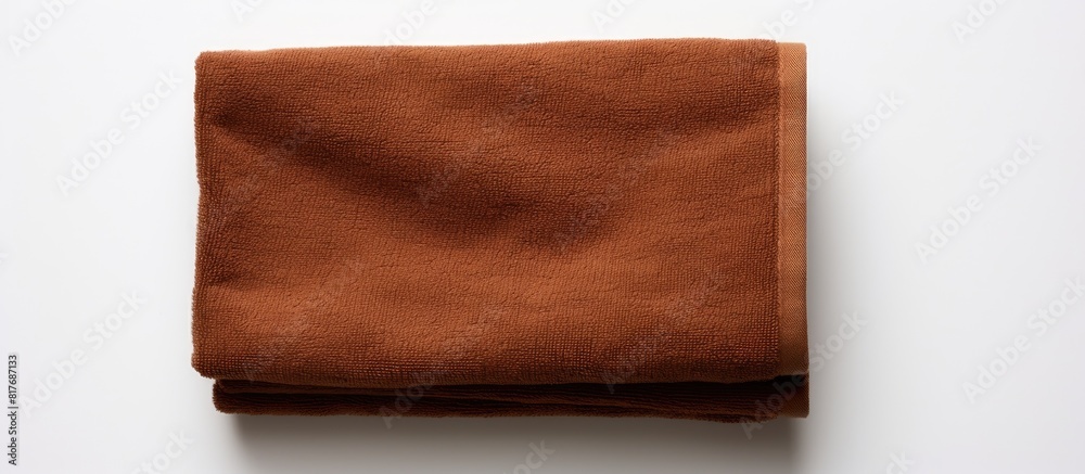 Poster an isolated brown bath towel made of 100 cotton terry viewed from the top with a white background co