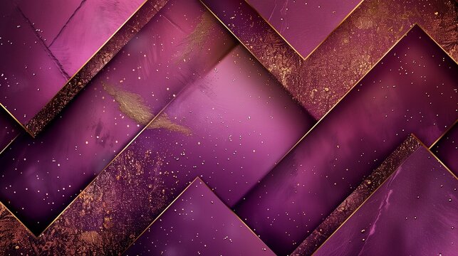 Abstract background, a glamorous and luxurious abstract background with layers of geometric shapes in purple, with gold elements 