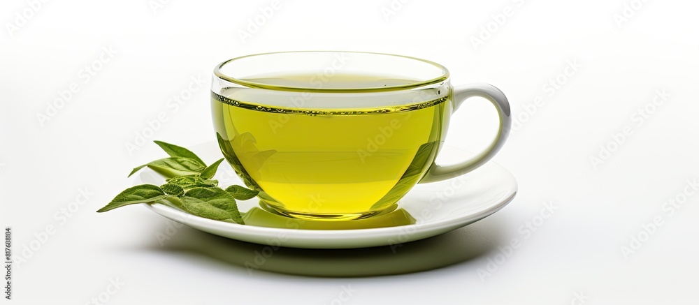 Aufkleber a cup of hot green tea perfect for warming up in cold weather set against a white background a copy 