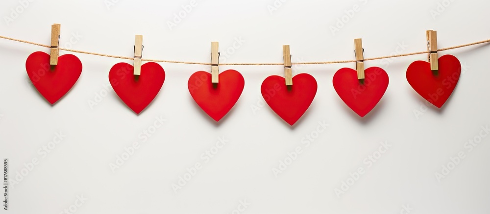 Poster a white background showcases a sweet love concept with a red envelope and small colored heart clothe