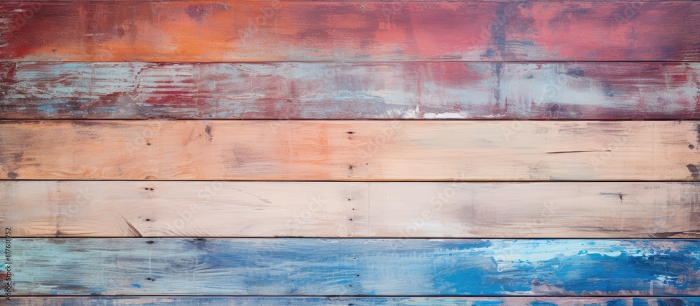 Poster a worn watercolor paper lies on a wooden backdrop providing ample space for copying or adding images