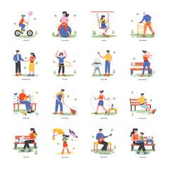 Fototapeta premium Modern Pack of Outdoor Activities Flat Illustrations