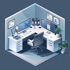 Modern office room isometric monitor minimalmood