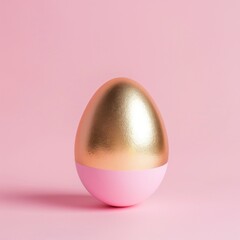 Elegant Pastel Pink Egg with a Golden Touch on Minimalist Background - Generative AI