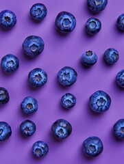 Artistically Arranged Blueberries on a Vibrant Purple Background - Generative AI