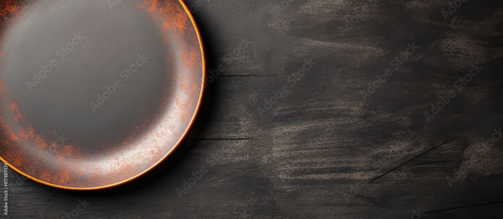 Poster a round ceramic plate sits alone on a dark textured concrete background it s a simple image with cut