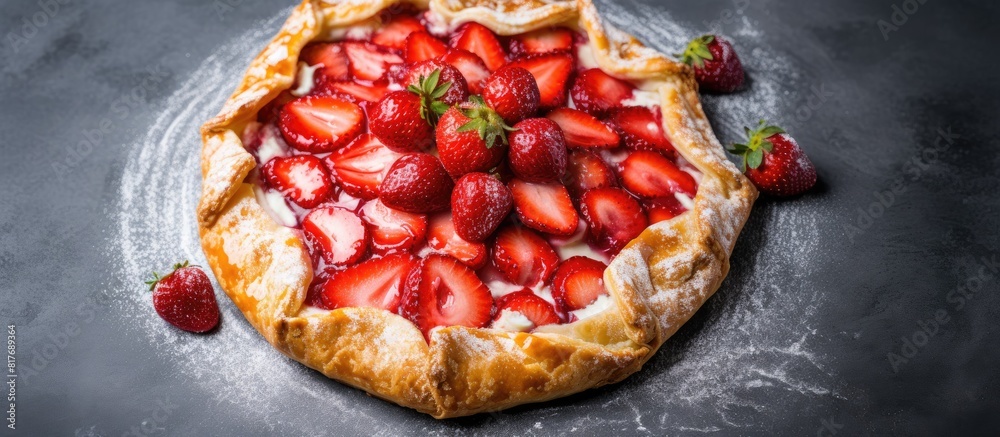 Aufkleber copy space image of a homemade galette featuring fresh strawberries and a delicious nut cream displa