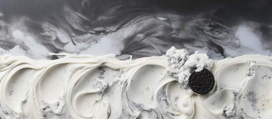 Food concept featuring a top view of Cookies and Cream ice cream on a smooth surface with space available for design. Creative banner. Copyspace image