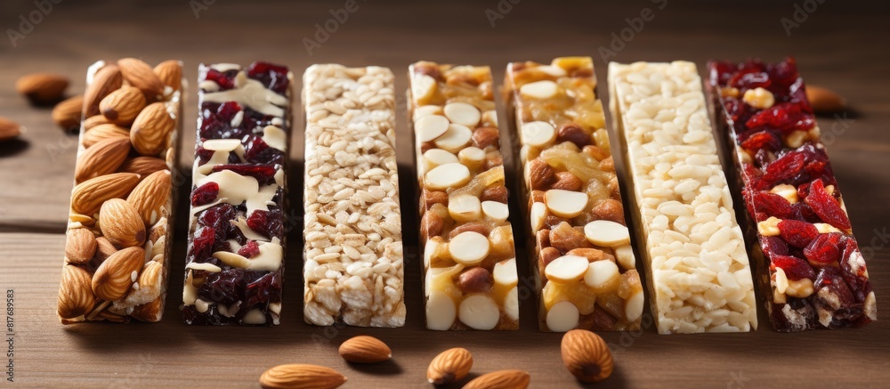Poster copy space image of nutritious cereal and muesli protein bars a delicious and wholesome option for a