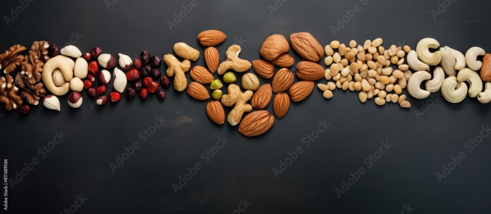 Aufkleber Copy space image of a variety of nuts arranged on a neutral grey background within a stylish frame