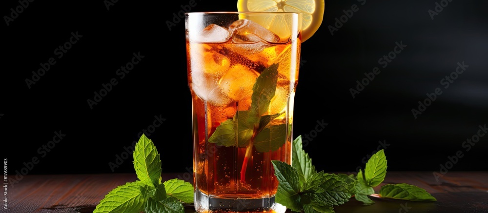 Poster a refreshing summer drink fresh iced tea with lemon slices and mint perfect for cooling down copy sp