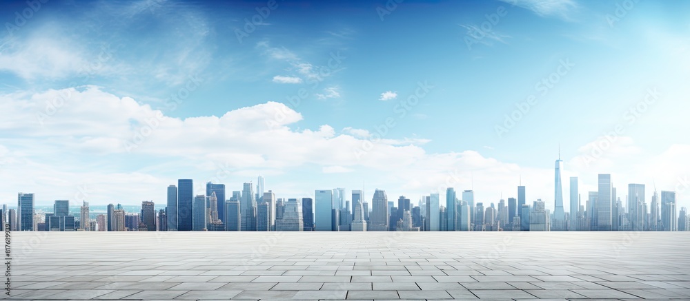 Aufkleber A panoramic view of the skyline and buildings with an empty square on the ground Includes copy space image