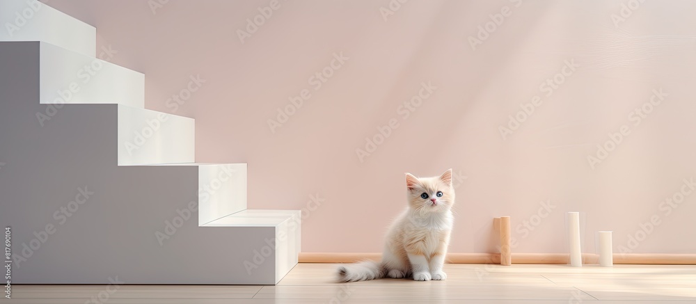 Poster indoor staircase with a cute kitten perfect as a copy space image